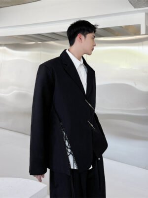 New Chinese Asymmetrical Design Sense Trendy Fashion Blazer Jackets-Jackets