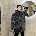 Streetfashion Winter Coat,Youth Hooded Sequin Stage Cotton Coat, Dark Style Jacket