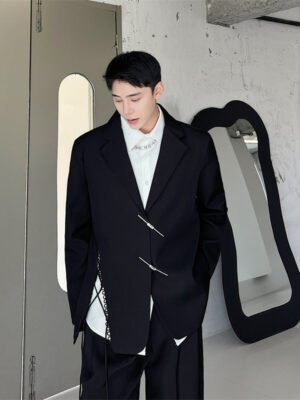 New Chinese Asymmetrical Design Sense Trendy Fashion Blazer Jackets