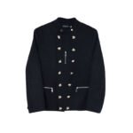 French Chic Double Breasted Hunting Woolen High End Niche Stand Up Collar Blazer Coat for Men