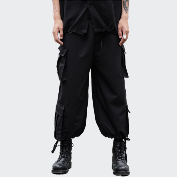 Dark Japanese Multi-bag Straight-leg Drawstring Casual Cargo Pants