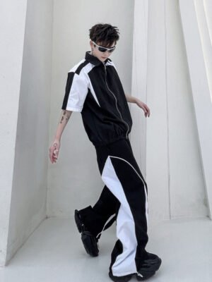 Summer Contrast Paneled Jacket Casual Trousers Fashion Suits Jackets-Suits-Dawfashion-new