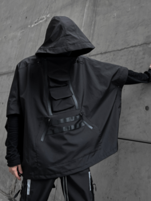 Dark Style Jacket Functional Style Loose Three Quarter Sleeves Long Coat Trendy Brand Cape Hooded Jacket