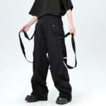 Niche Net Red Pleated Webbing Drawstring Corset Cargo Trousers Pants