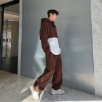 Early Spring Original Korean Version Heavy Pile Thick Knitted Sweatshirt Sweatpants Suits