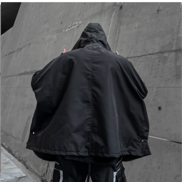 Dark Style Jacket Functional Style Loose Three Quarter Sleeves Long Coat Trendy Brand Cape Hooded Jacket