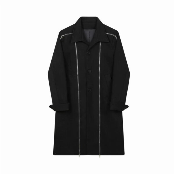 Winter New Trendy Fashionable Multi-zipper Niche Design Long Woolen Coat Streetfashion Windbreaker