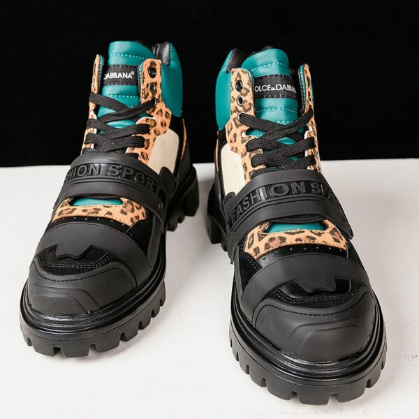 High Cut Leopard Print Short Tube Motorcycle Casual Shoes