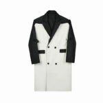 Streetfashion Windbreaker Trendy Personalized Design Black and White Contrasting Long Leather Coat