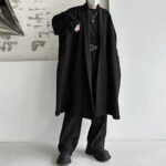 Dark Wind Composite Velvet Long Coat with Straight Collar and Thick Warm Coat