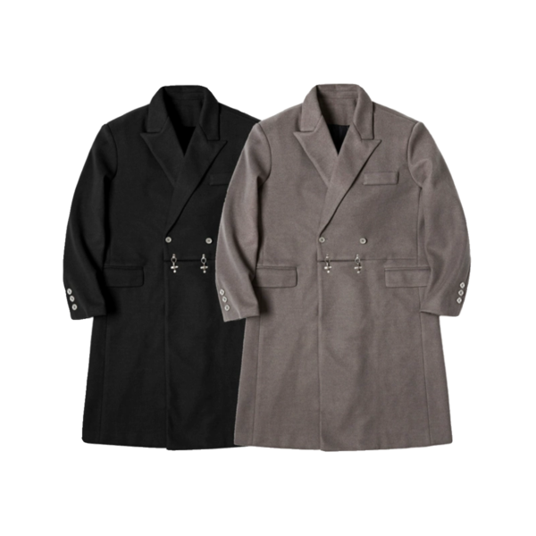 Metal Buckle Woolen Coat High-end Long Windbreaker Niche Minimalist Style Long Coat
