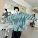 American High end Striped Contrast Shirts for Men and Women Niche Trendy Internet Celebrity Shirt