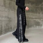 Streetstyle Personalized Patchwork Wide Leg Pants Embroidered Ribbon Culottes