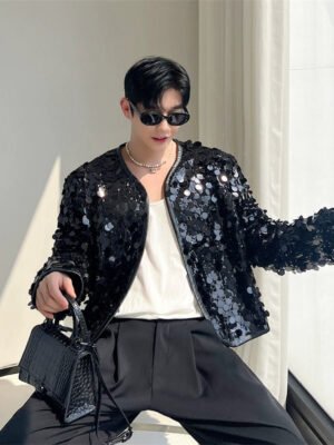 Nightclub Style Shiny Small Jacket Dark Design Streetstyle Blazer