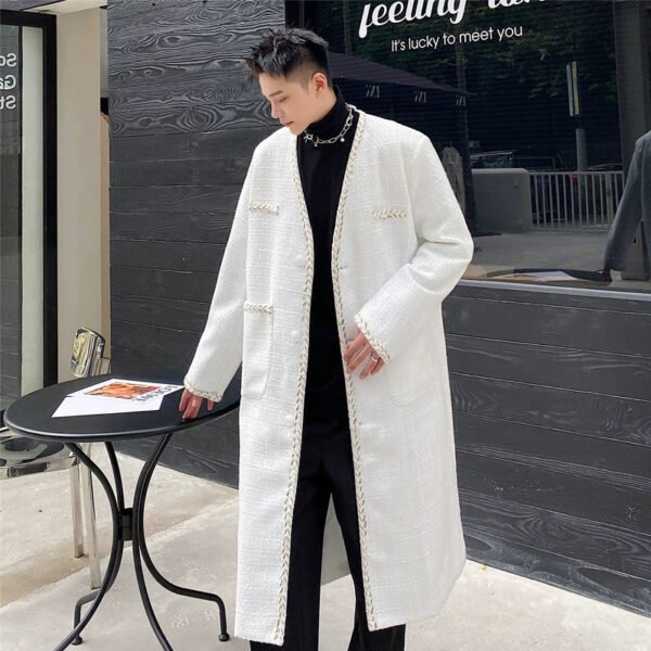Classic French Chic Mid Length Coat Fashionable Windbreaker Retro Tweed Shiny Silk Long Coat