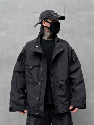 Dark Solid Color Jacket Functional Style Loose Techwear Coat Trendy Brand Casual Top Jacket