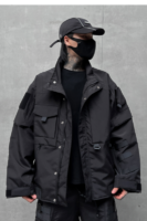 Dark Solid Color Jacket Functional Style Loose Techwear Coat Trendy Brand Casual Top Jacket