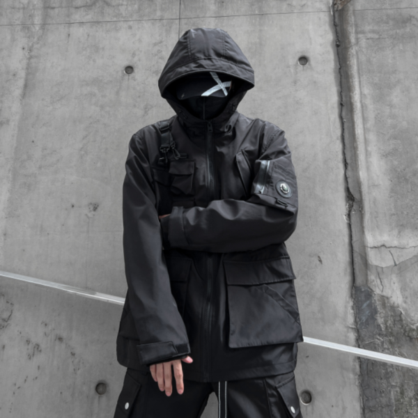 Dark Autumn and Winter Loose Functional Hooded Techwear Coat Trendy Street Casual Workwear Jacket
