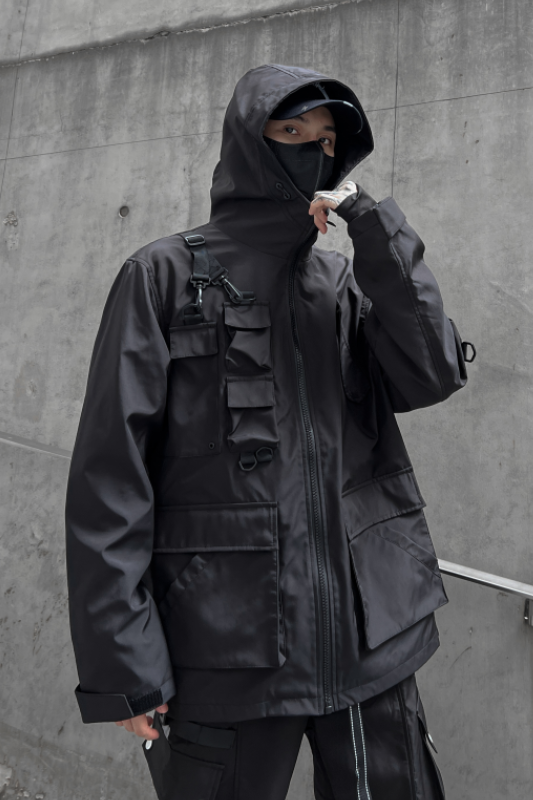 Dark Autumn and Winter Loose Functional Hooded Techwear Coat Trendy Street Casual Workwear Jacket