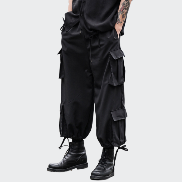 Dark Japanese Multi-bag Straight-leg Drawstring Casual Cargo Pants