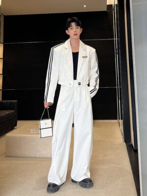 Original Korean Version Of The Niche Pressed Strip Cropped Wide-leg Pants Suits