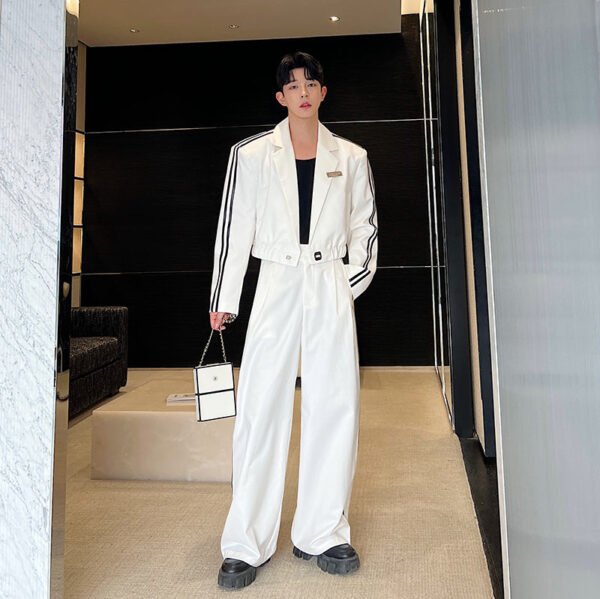 Original Korean Version Of The Niche Pressed Strip Cropped Wide-leg Pants Suits