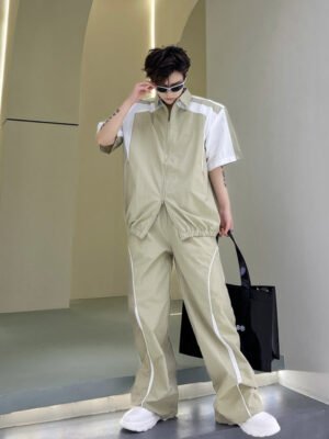 Summer Contrast Paneled Jacket Casual Trousers Fashion Suits Jackets