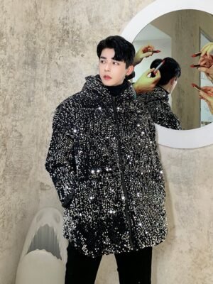 Streetfashion Winter Coat,Youth Hooded Sequin Stage Cotton Coat, Dark Style Jacket-Winter Coat-Dawfashion-new