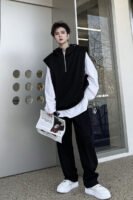 Spring Shoulder Padded Hooded Pullover Vest Casual Sports Set Suits