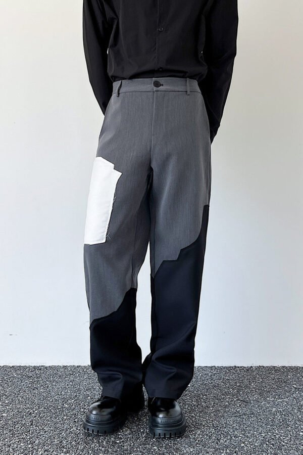 Spliced Straight Back Button Adjustable Loose Casual Pants