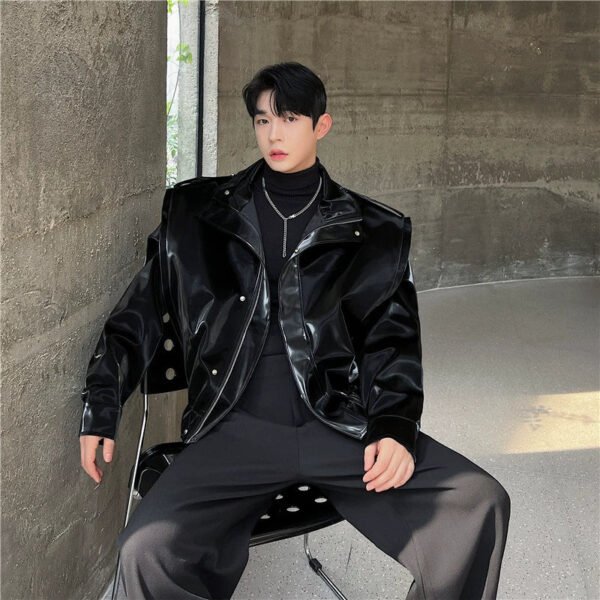 New Trendy Leather Jacket Dark Design Niche Yuppie Bright Jacket