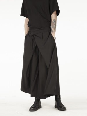 Dark High-rise Lace-up Long Wide-leg Slacks Pants-Pants-Dawfashion-new