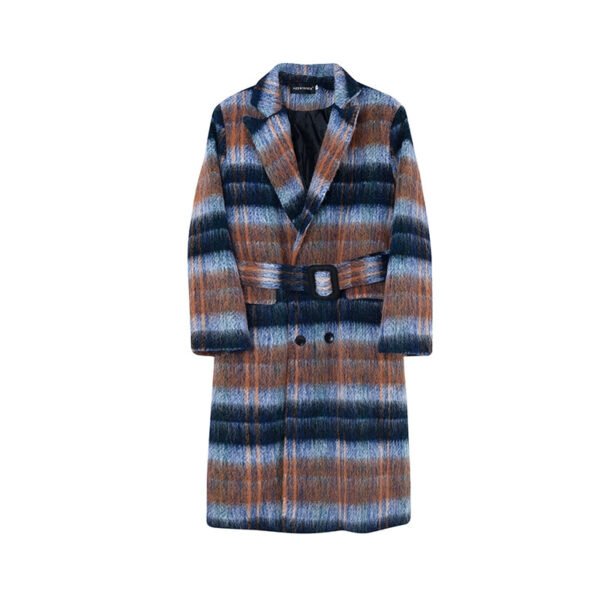 Autumn and Winter High End Niche Retro Long Coat Plaid Coat Knee Length Woolen Windbreaker