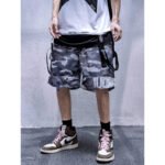 National Tide Darkwear Camouflage Loose Two-sided Wearing Functional Style Five-point Pants