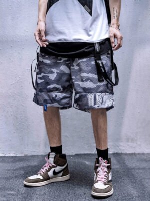 National Tide Darkwear Camouflage Loose Two-sided Wearing Functional Style Five-point Pants-Shorts