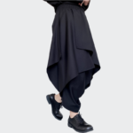 Dark Black Multi layered Design Large Crotch Octagon Pants