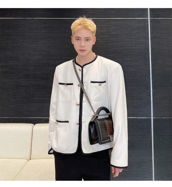 New Small Fragrance Cotton and Linen Woven Round Neck Jacket