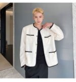 New Small Fragrance Cotton and Linen Woven Round Neck Jacket