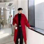 Series Open-line Lantern Sleeve Raglan Over The Knee Long Trench Coat with Belt