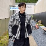 Net Red Loose Bat Sleeve Houndstooth Jacket Jacket Stitching Short Coat