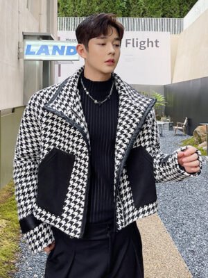 Net Red Loose Bat Sleeve Houndstooth Jacket Jacket Stitching Short Coat