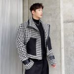 Net Red Loose Bat Sleeve Houndstooth Jacket Jacket Stitching Short Coat