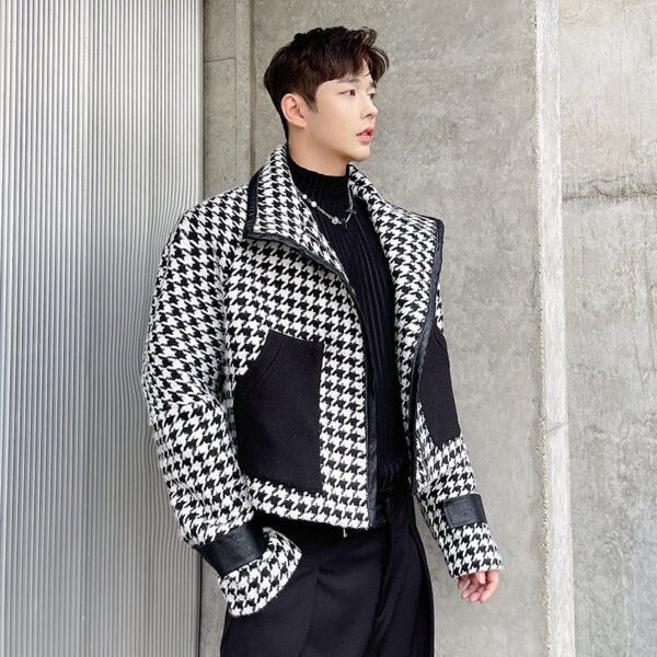 Net Red Loose Bat Sleeve Houndstooth Jacket Jacket Stitching Short Coat