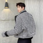 Net Red Loose Bat Sleeve Houndstooth Jacket Jacket Stitching Short Coat