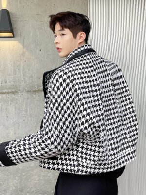 Net Red Loose Bat Sleeve Houndstooth Jacket Jacket Stitching Short Coat-Jackets-Dawfashion-new