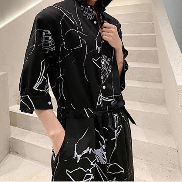 Men's Printed Loose Jumpsuit Black Jumpsuit Half Sleeve Jumpsuit