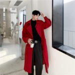 Series Open-line Lantern Sleeve Raglan Over The Knee Long Trench Coat with Belt